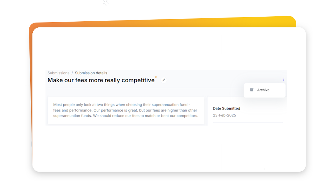 Application screen showing option to archive a submission's subject has been updated