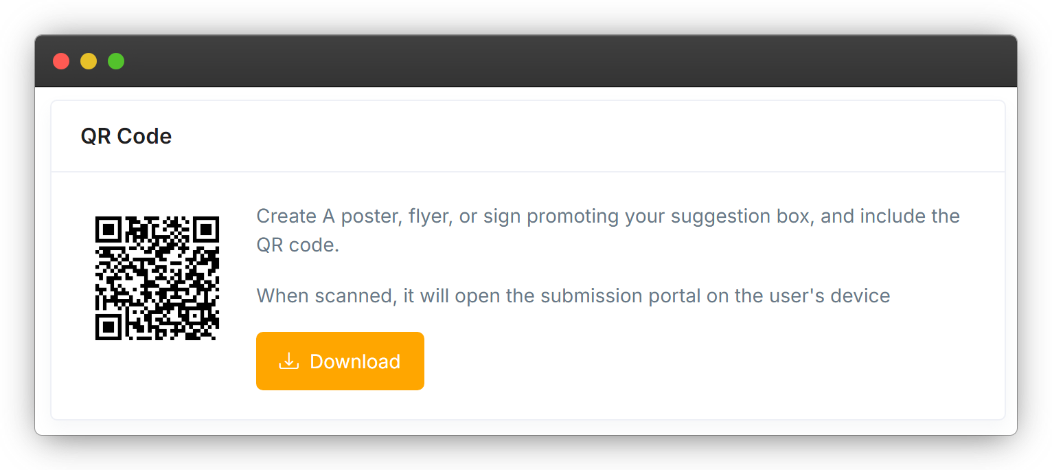 Screenshot of qr-code option in the suggestion box edit screen