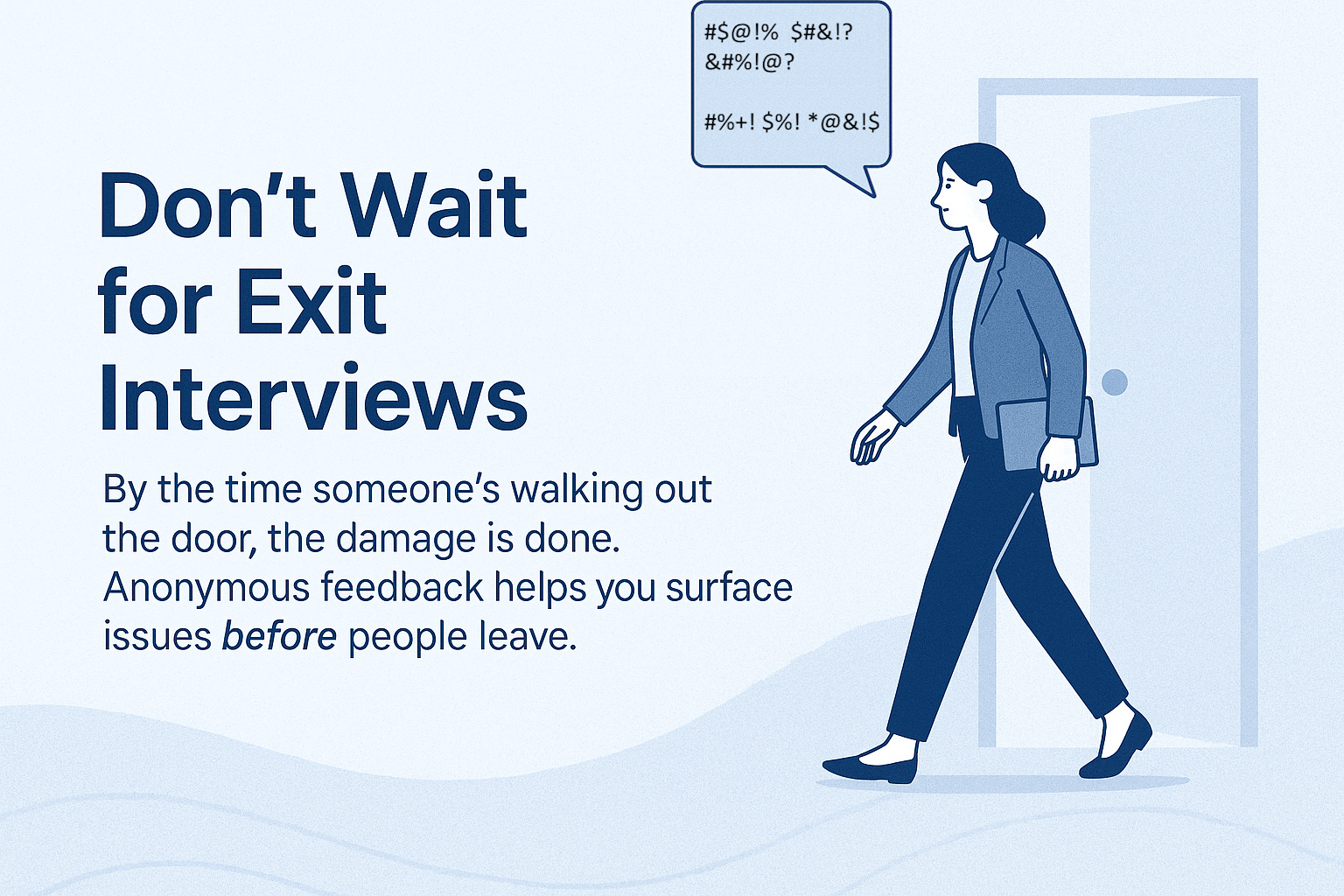 An employee walking out of a door