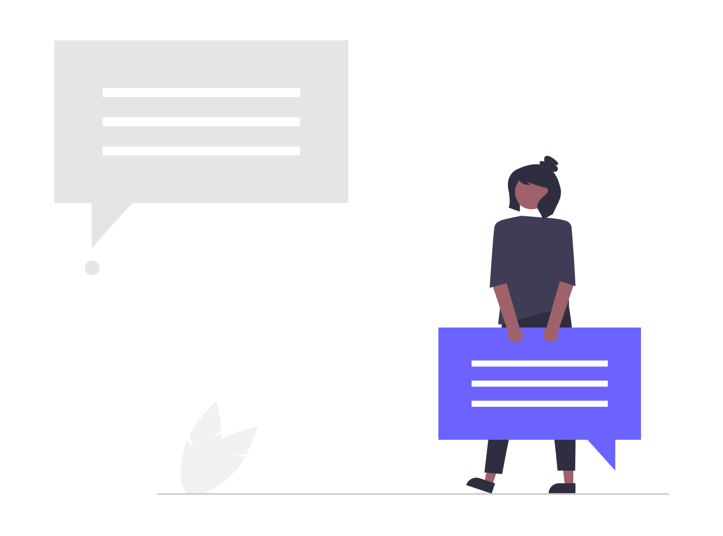 Line drawing of a person holding a speech bubble containing feedback